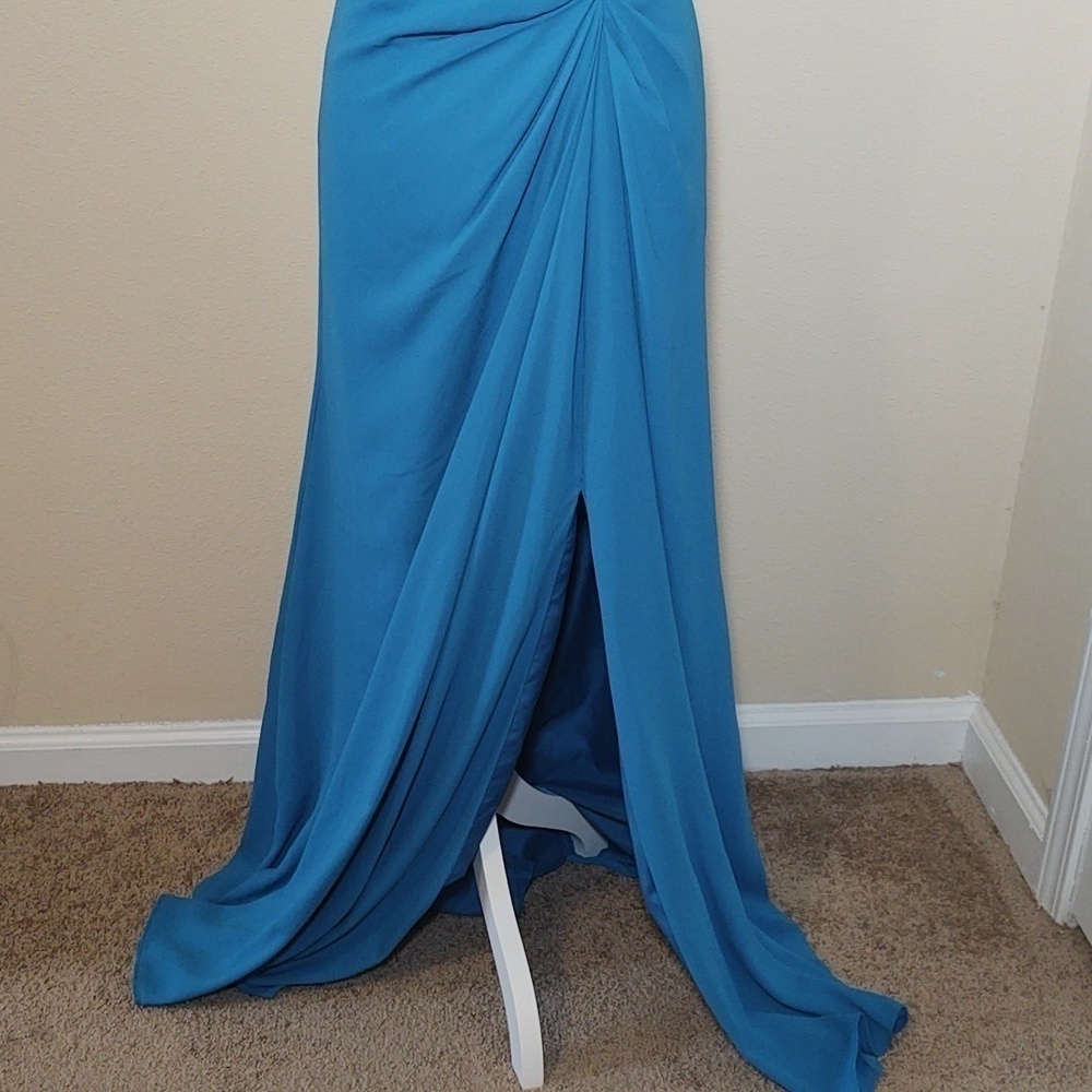 David's Bridal Full Length Strapless Formal Blue - Picture 2 of 10